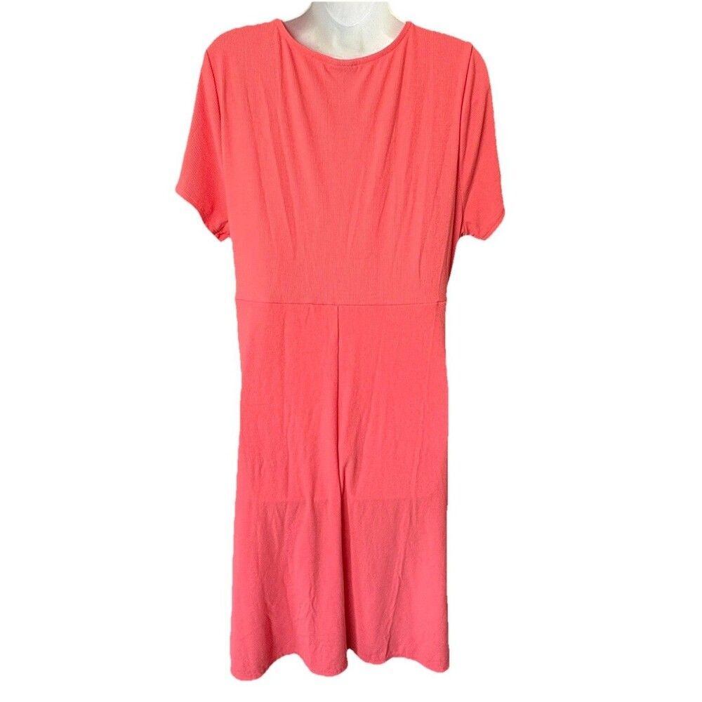 Torrid Coral Pink Twist-Front Ribbed Skater Dress Size 1 (1X / 14-16) NWT - Picture 3 of 8